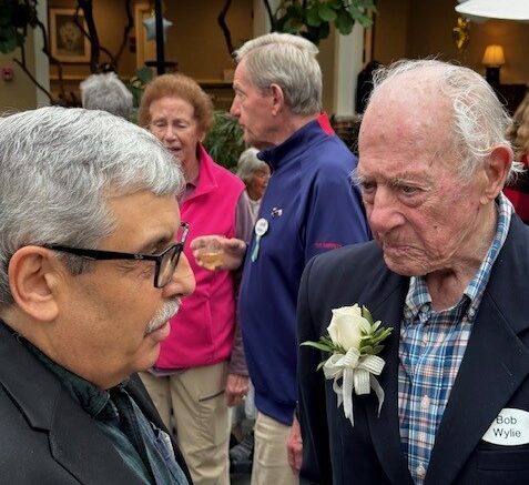 Bob W. being interviewed by reporter.